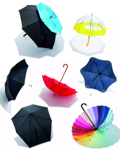 Branded umbrellas and rain ponchos